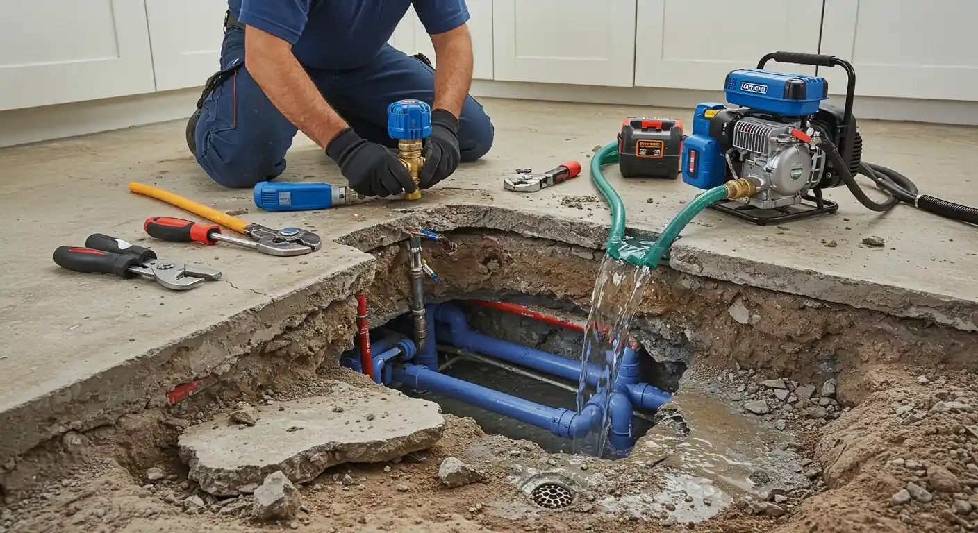 Water line repair and reroute after leak detection