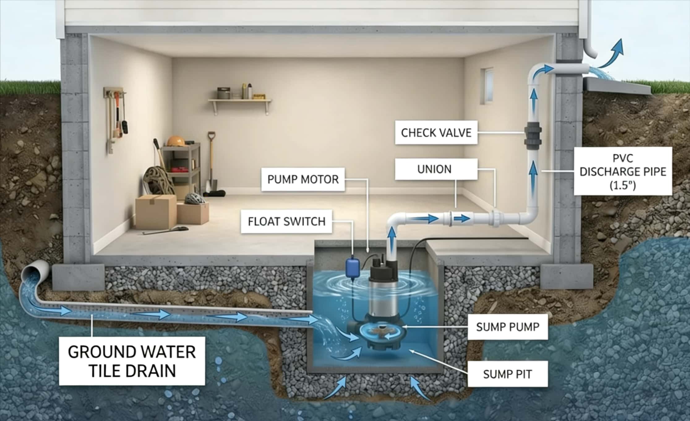 Sump pump basement installation